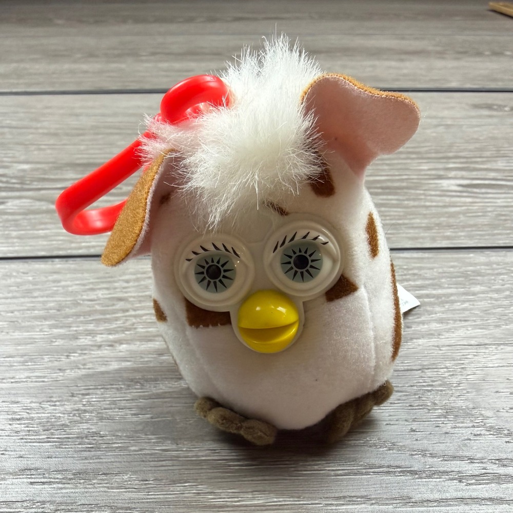 Furby Keychain Plush 2000 Tiger Electronics McDonald's White Brown OS